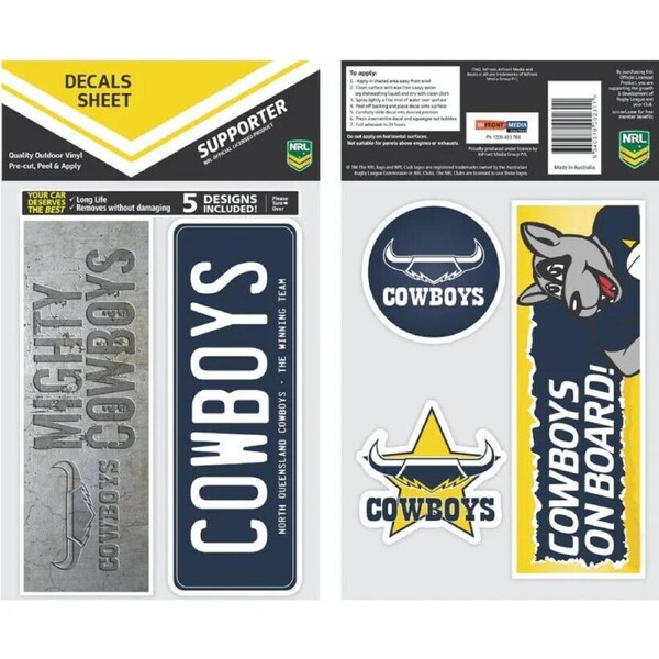 NRL Bumper Decal Sheet Set - North Queensland Cowboys - Team Logo Sticker -170mm