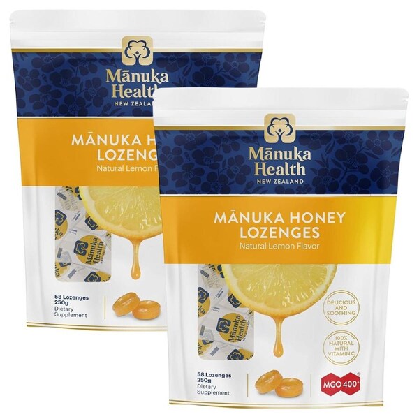 Manuka Health MGO 400+ Manuka Honey Drops with Lemon 250g (2-Pack) - Soothing Immune Support Lozenges