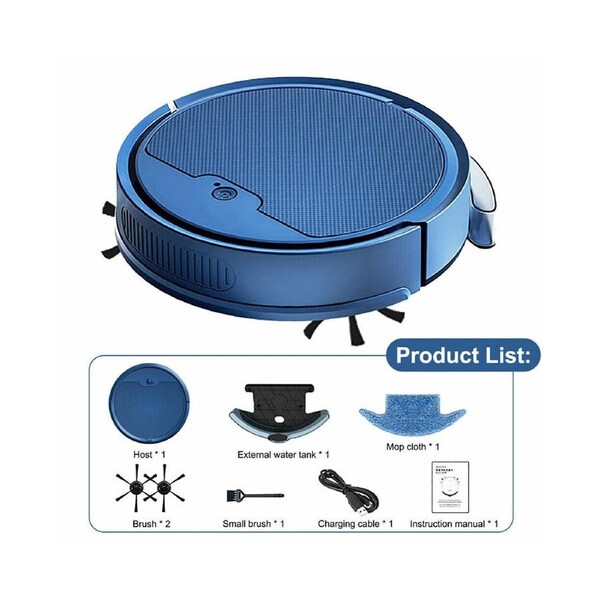 3 IN 1 Robot Vacuum Cleaner Sweep Wet Mopping Carpet Floors Smart APP WIFI-Blue