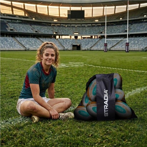 STRADIA "TITAN" Size 4 Rugby League Ball – "School-Level Practice Rugby Ball with Max Grip" – Pack of 20 with FREE Mesh Storage Bag