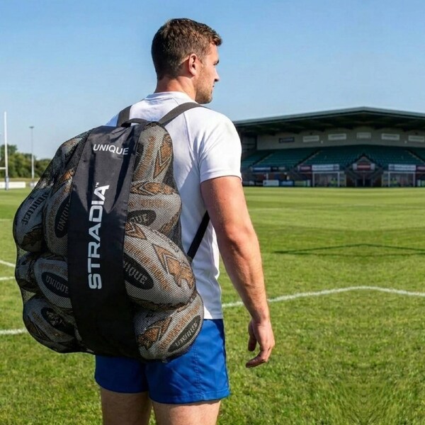 STRADIA "UNIQUE" Size 5 Rugby League Ball – "All Weather Series Training Ball with Patented Grip" – Pack of 10 with FREE Mesh Storage Bag