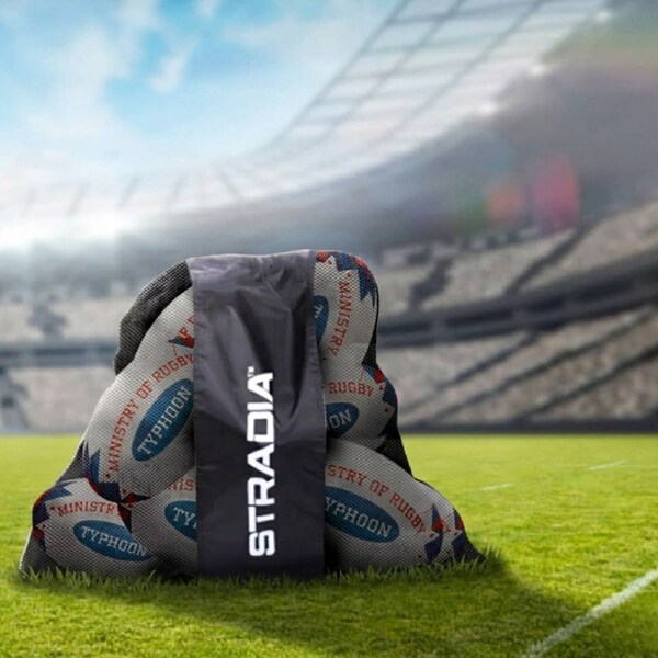 STRADIA "TYPHOON" Size 5 Rugby League Ball - "International Match Series with Silica Reinforced Grip" - Pack of 10 with FREE Mesh Storage Bag