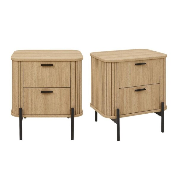 Fluted Bedside Table Set of 2 - 2 Drawer Dresser Modern Nightstand