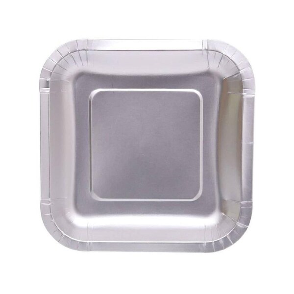 Metallic Silver 12 Pack 18cm Square Paper Plates