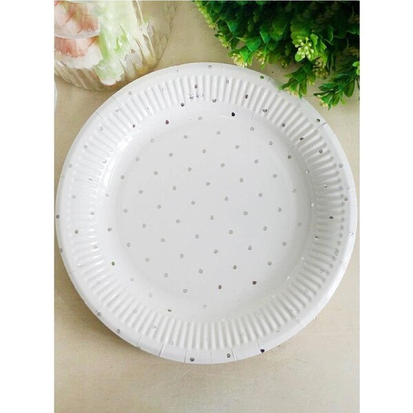 Silver and White Polka Dot 12 Pack 23cm Paper Plates