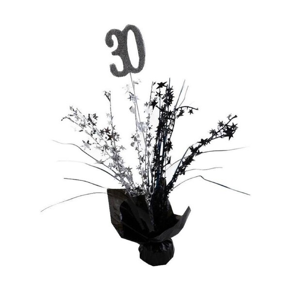 Black and Silver Stars 30th Birthday Foil Balloon Weight