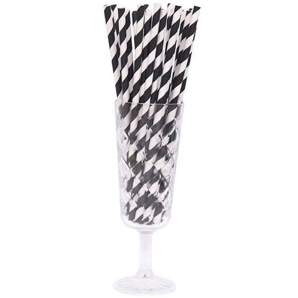 Midnight Black and White Stripe 50 Pack Paper Straws