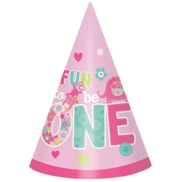 One Wild Girl 1st Birthday 8 Pack Pink Paper Cone Hats