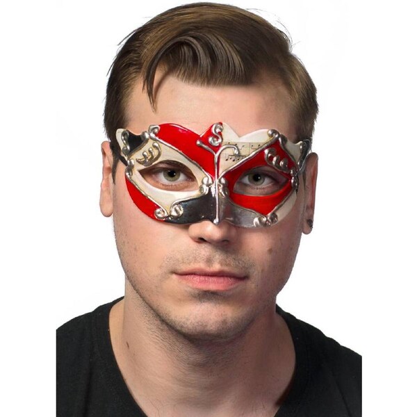 Antiqued Red and Silver Music Venetian Masquerade Mask