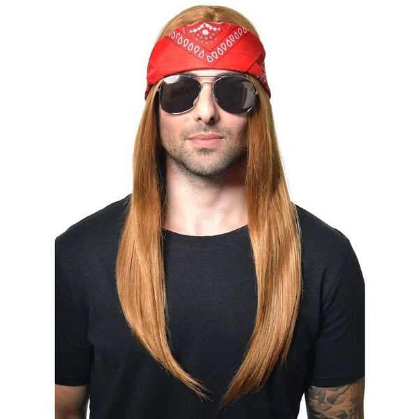 Long Ginger Axl Rose Mens Costume Wig with Bandanna
