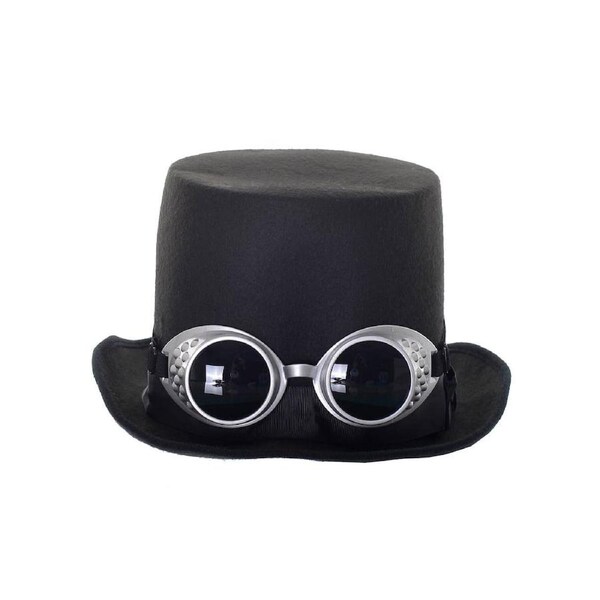 Soft Black Feltex Steampunk Top Hat with Silver Goggles