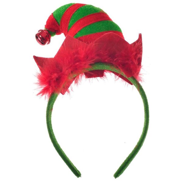 Mini Red and Green Elf Hat on Headband