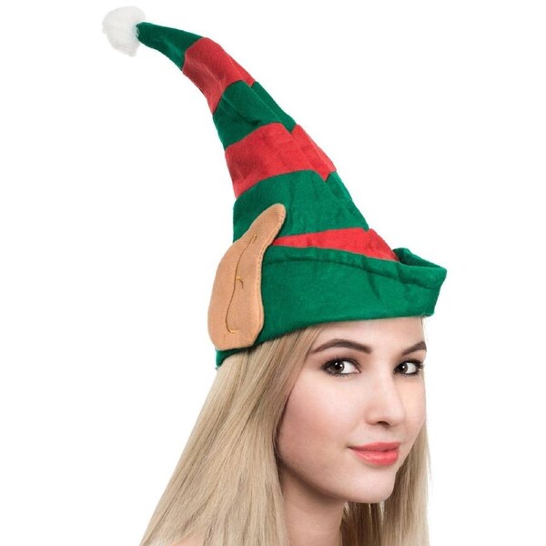 Festive Red and Green Elf Hat with Ears