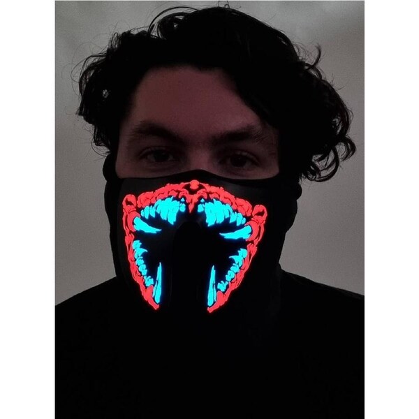Monster Red and White Teeth Sound Activated Light Up Mask