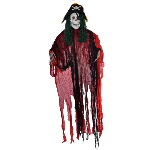Animated Pirate Skeleton Hanging Halloween Decoration with Lights