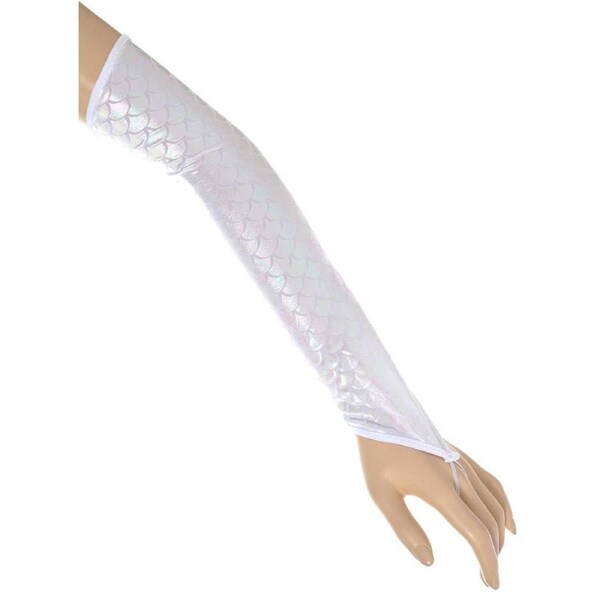 Fingerless Iridescent White Mermaid Scale Costume Gloves