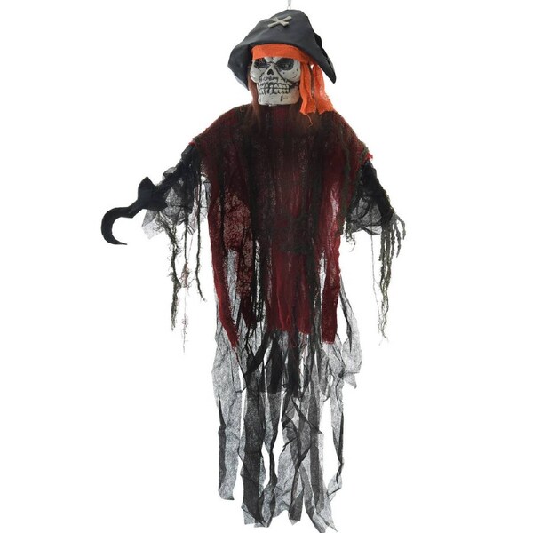 Animated Laughing Pirate Skeleton Hanging Halloween Decoration