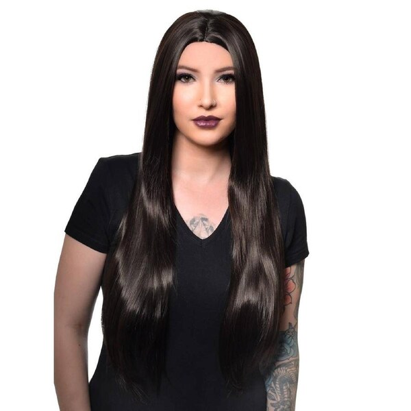 Morticia Addams Long Straight Near Black Womens Costume Wig