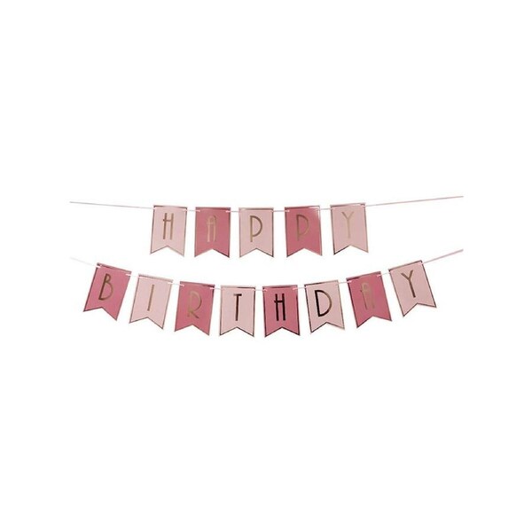 Pink and Rose Gold Foil Happy Birthday Banner