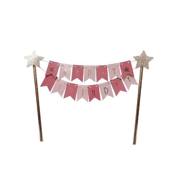 Pink and Gold Foil Happy Birthday Cake Topper