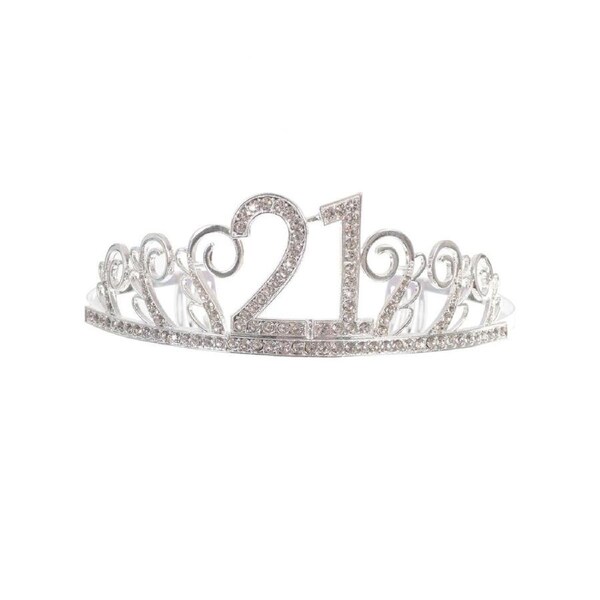 21st Birthday Silver Rhinestone Tiara