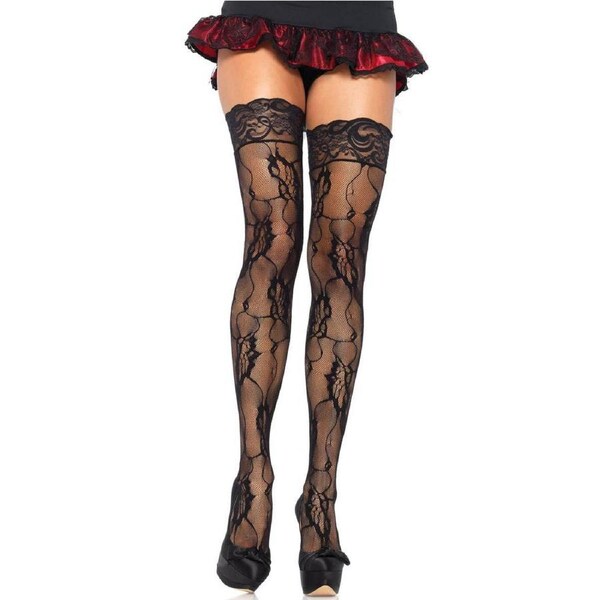 Romantic Lace Thigh High Stockings in Black