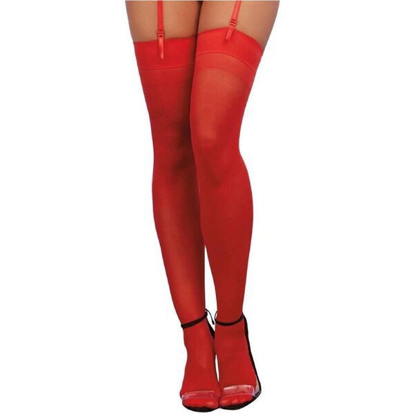 Plain Top Sheer Red Thigh High Stockings with Back Seam