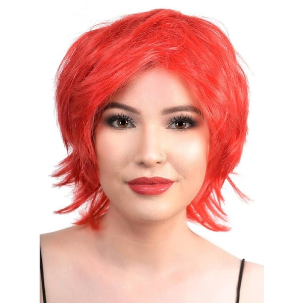 Short Bright Red Pixie Cut Womens Costume Wig
