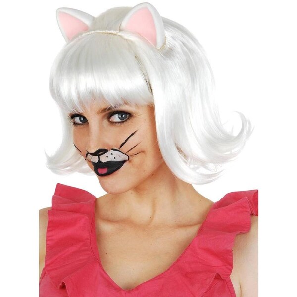Snowdrop Womens White Bob Wig With Cat Ears