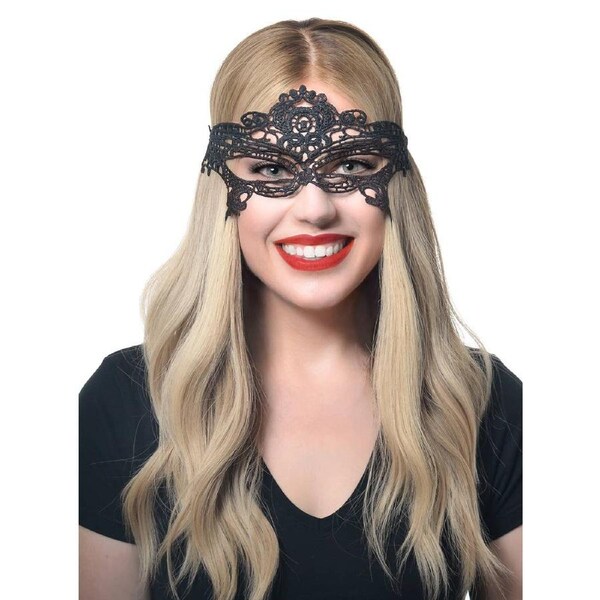 Luxe Black Lace Tie On Womens Masquerade Mask