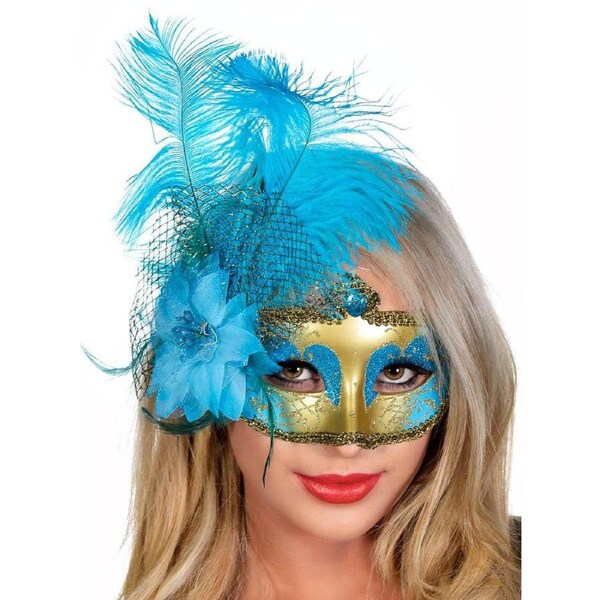 Victorian Aqua and Gold Masquerade Mask