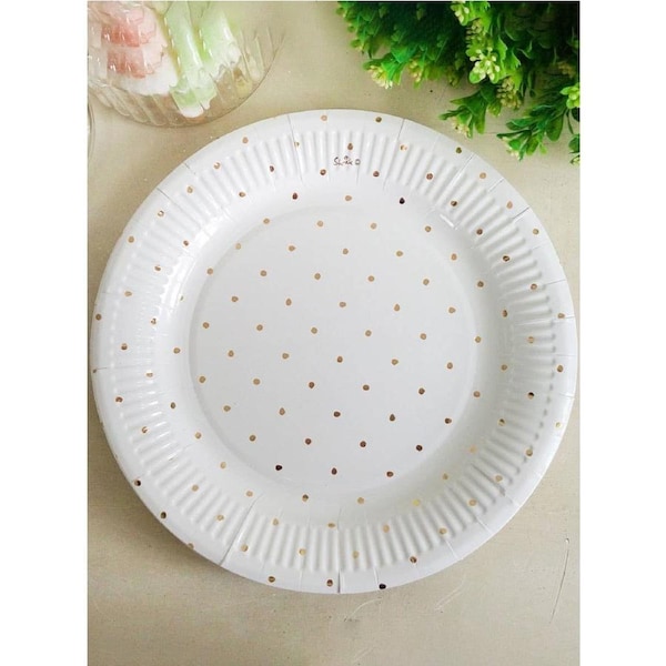 Gold and White Polka Dot 12 Pack 23cm Paper Plates