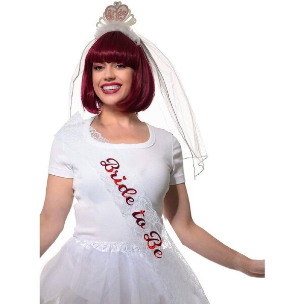 Hens Night White Lace Sash with Red Bride To Be Print