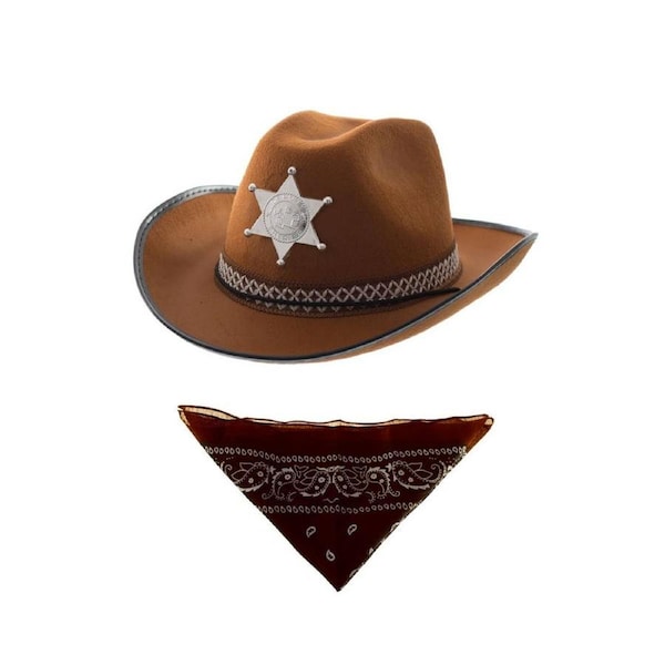 Wild West Cowboy Brown Hat and Bandanna Set