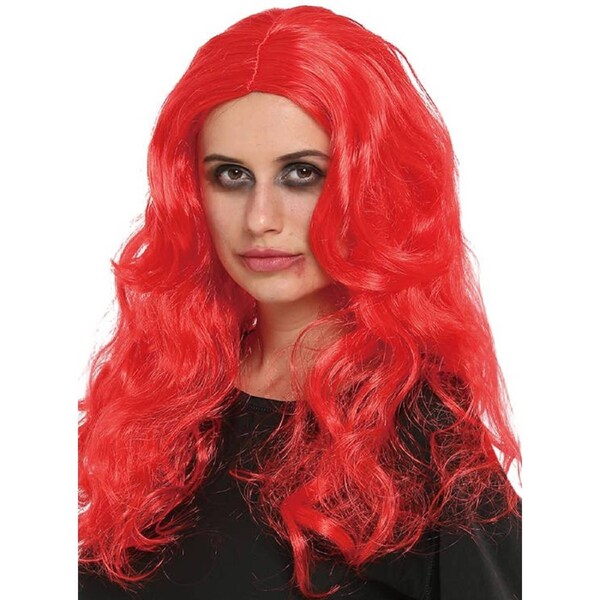Bright Red Long Curly Red Womens Costume Wig