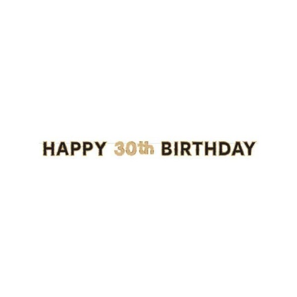 Happy 30th Birthday Black And Gold Banner