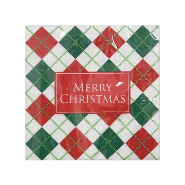 Merry Christmas Red and Green Plaid 20 Pack Paper Napkins