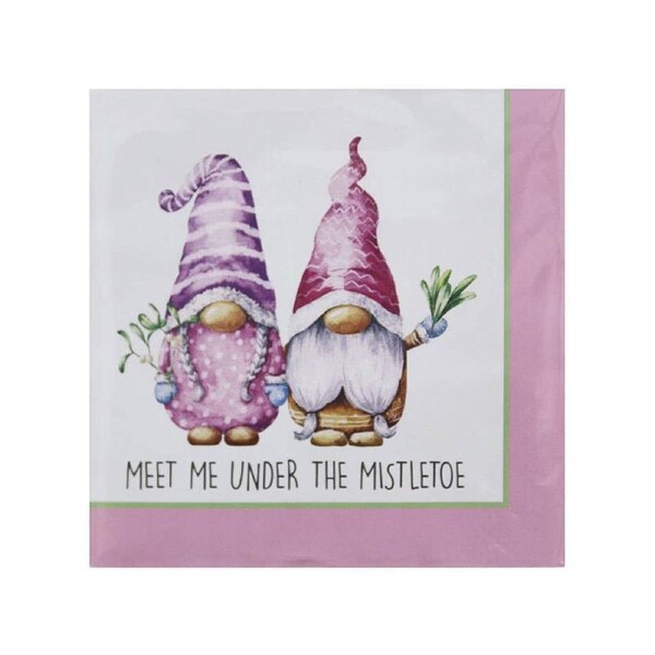 Pink Christmas Gnomes 20 Pack Paper Napkins