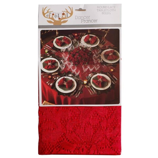 Round 150cm Red Lace Christmas Table Cloth