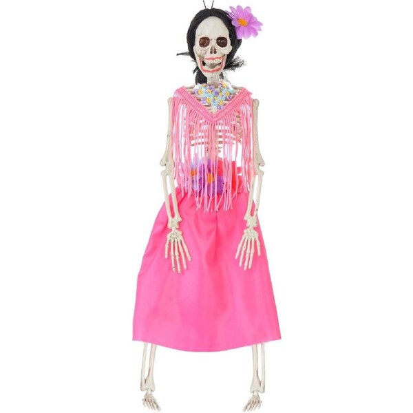 Hanging 41cm Pink Hawaiian Skeleton Halloween Decoration