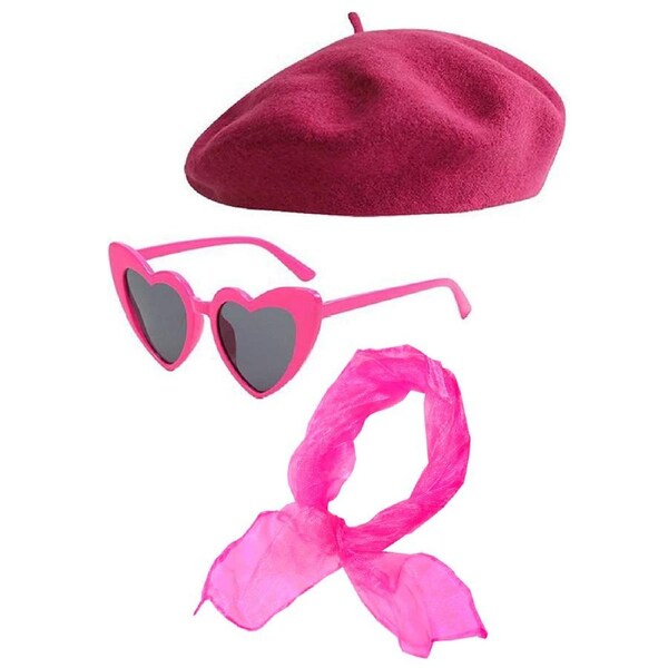 French Beret And Glasses Hot Pink Costume Accessory Set