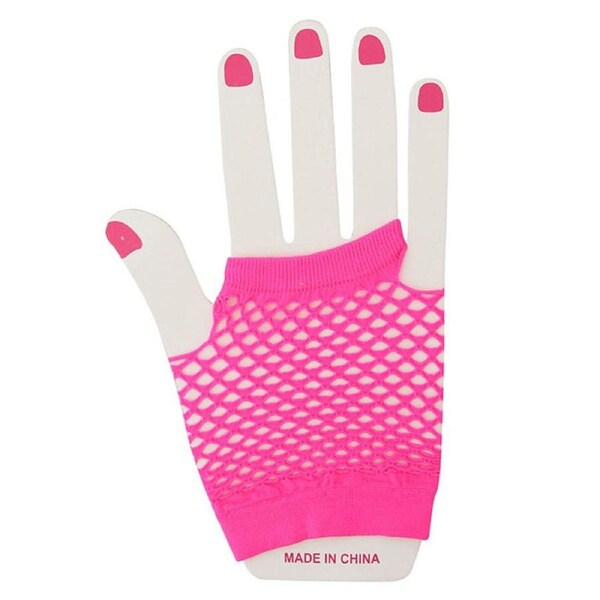 Short Hot Pink 80s Fingerless Fishnet Womens Costume Gloves