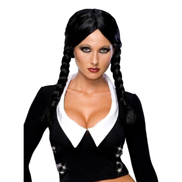 Addams Family Womens Black Plaited Wednesday Costume Wig