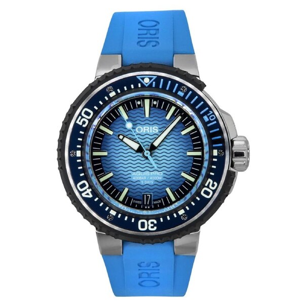 Oris Aquis Pro Rubber Strap Blue Dial Automatic Diver's 01-400-7777-7155-Set 4000M Men's Watch
