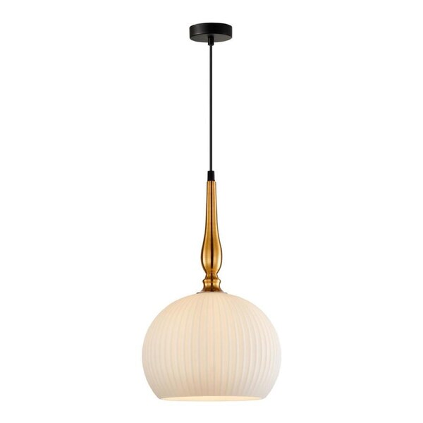 Caliz Interior Frosted Wine Glass Ribbed Pendant Light Brass Large