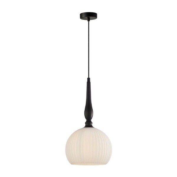Caliz Interior Frosted Wine Glass Ribbed Pendant Light Black Small