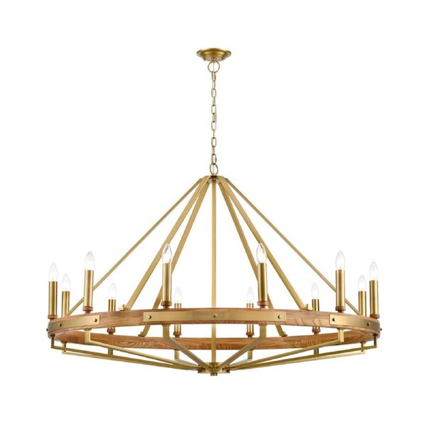Funale Interior Candelabra Oak Wood 12-Light Pendant Light Satin Brass