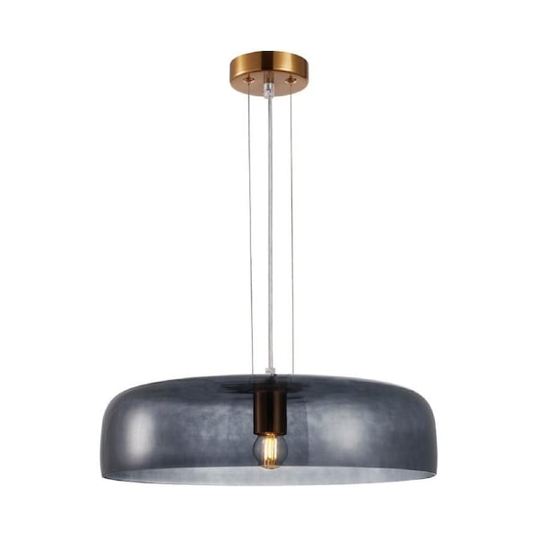 Gelatina Interior 1 Dome Glass with Brass Highlight Pendant Light Smoky Black