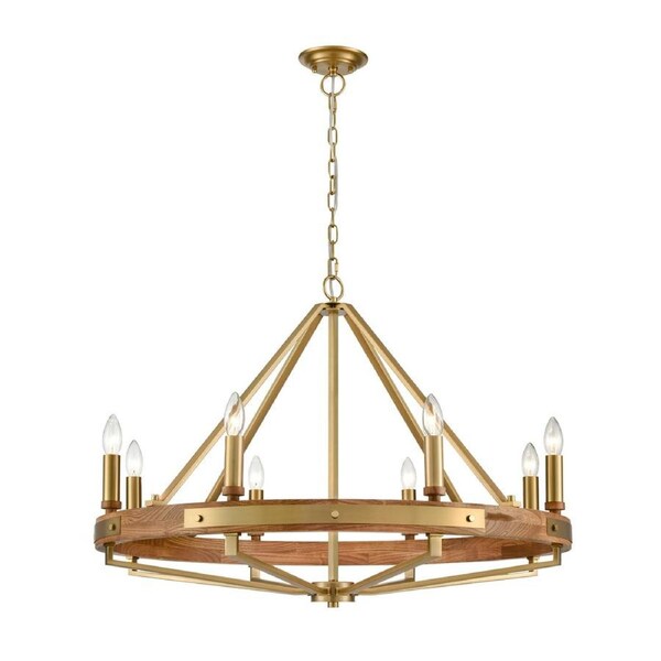 Funale Interior Candelabra Oak Wood 8-Light Pendant Light Satin Brass