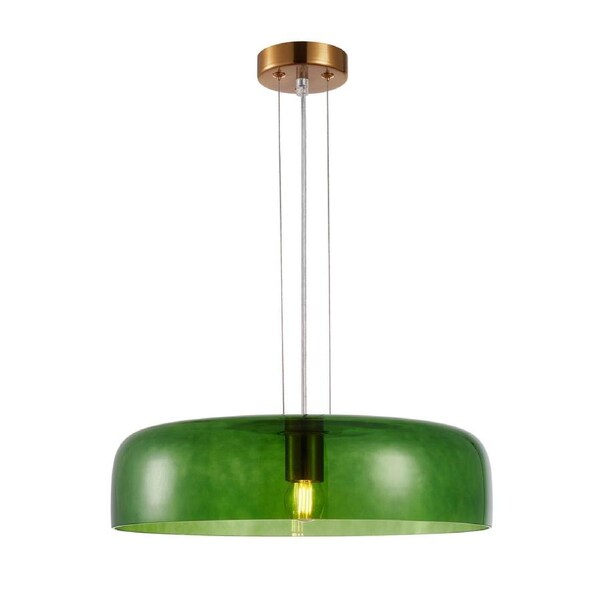 Gelatina Interior Dome Glass with Brass Highlight Pendant Light Green